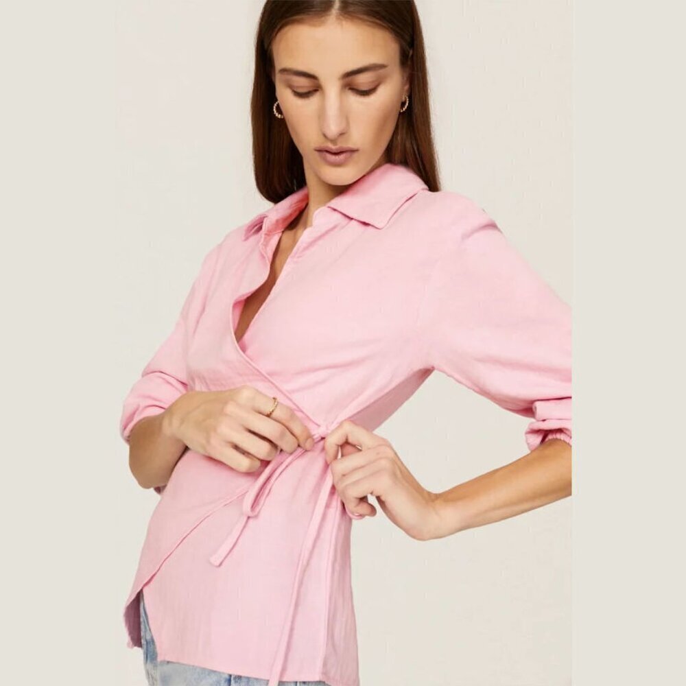 Love, Whit by Whitney Port Pink Wrap Blouse Pink Small S